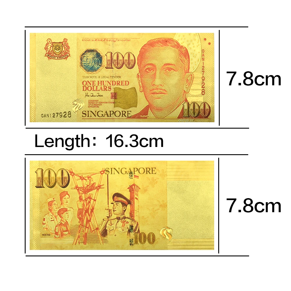 10шт В конверте Сингапур Золотые банкноты Коллекционные предметы Невалюта 100 долларов Памятные поделки 3