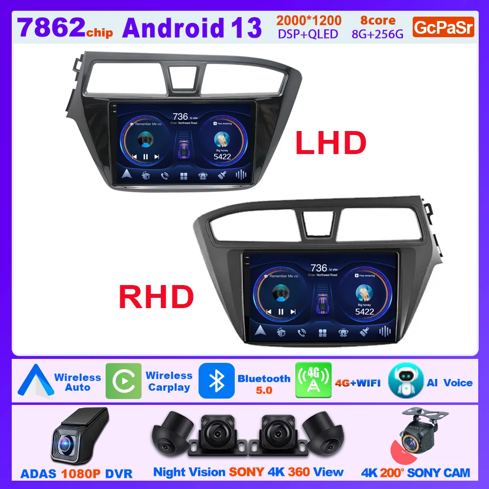 9 дюймов Carplay Android Автомагнитола для HYUNDAI I20 LHD / RHD 2015-2018 Совместим с европейской моделью с сенсорным экраном 4G Wifi GPS Дисплей 0
