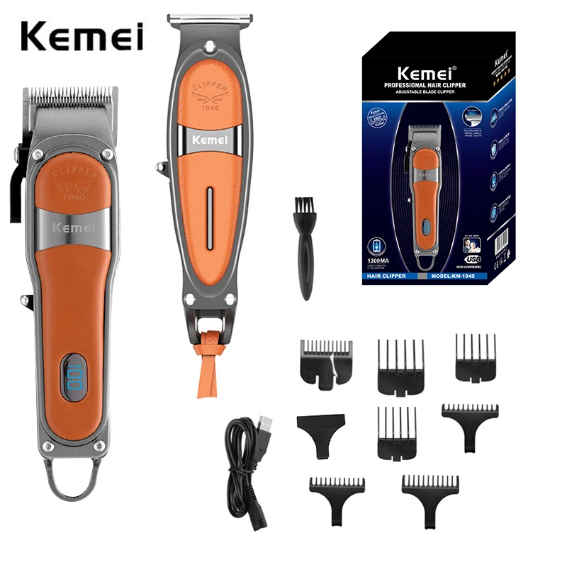 Kemei Professional Fade Машинка для стрижки волос Combo Беспроводной триммер для волос с нулевым зазором Парикмахерская Электрические 2 машины для стрижки волос