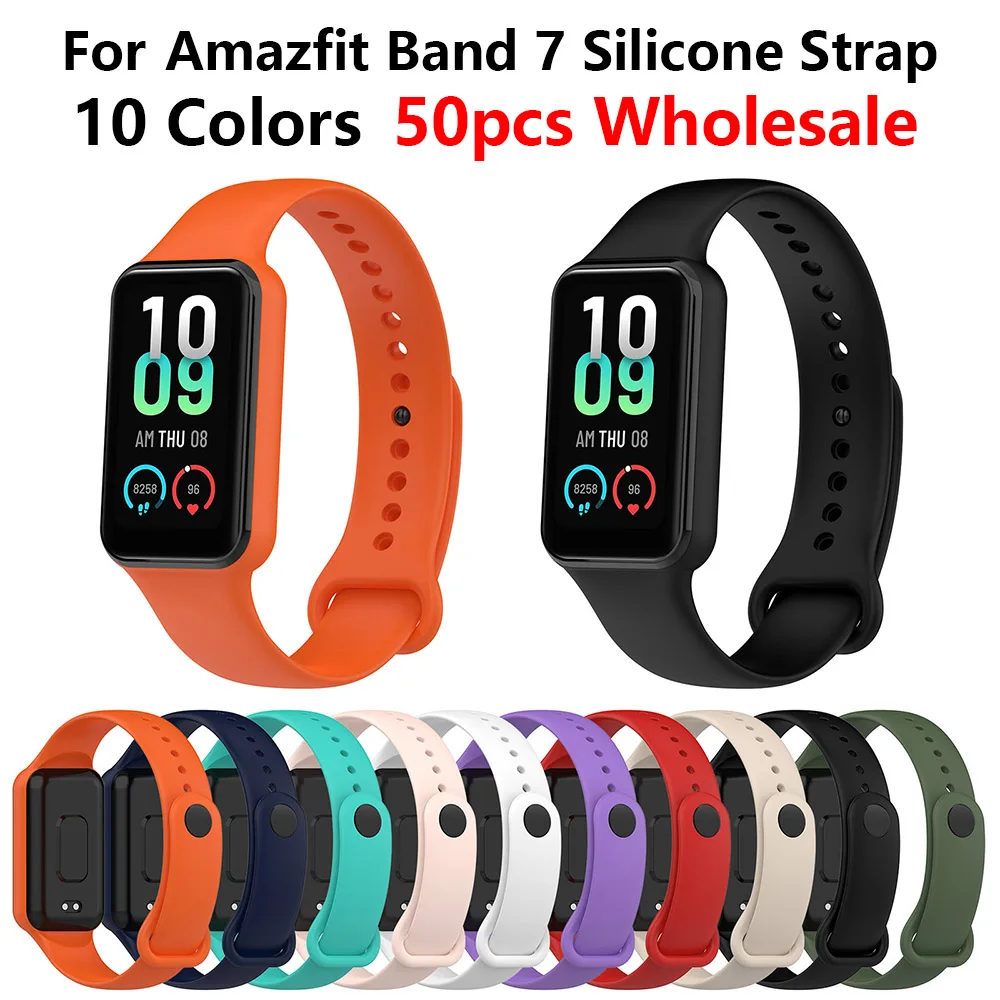 50 шт. Силиконовый ремешок для часов Amazfit Band 7 Смарт-часы Сменный дышащий браслет для Amazfit Band 7