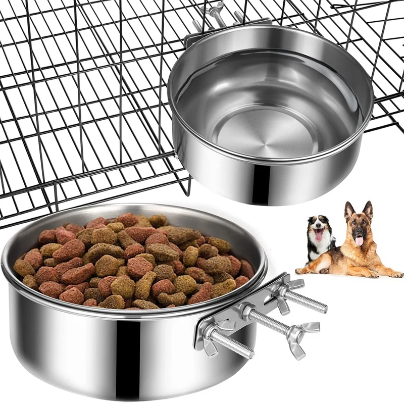  Собачьи миски 2 шт., миска для корма для собак из нержавеющей стали и миска для воды, подвесные миски для собак для клетки в клетке, непроливающееся серебро 1