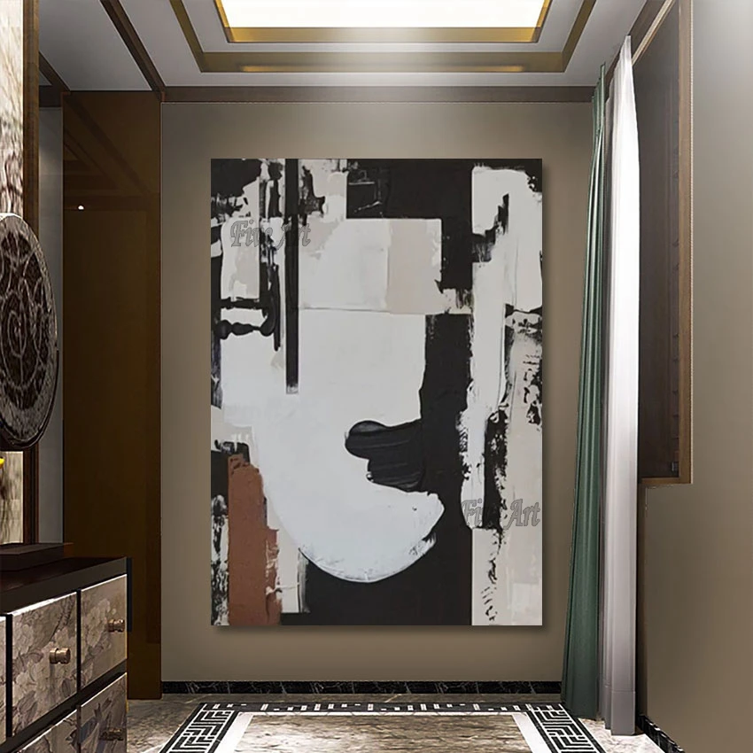  Современные акриловые настенные картины Абстрактные Черно-белые Китай Импорт Элемент Украшение Для Дома Безрамная Картина На Холсте 3