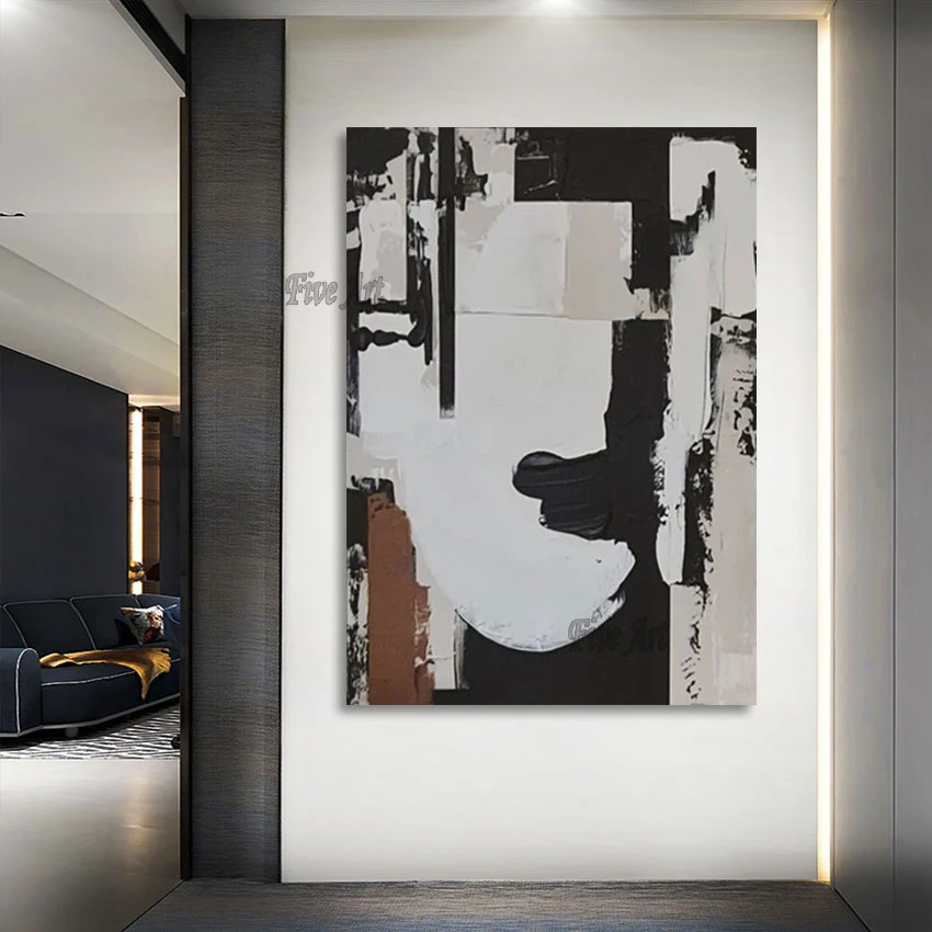  Современные акриловые настенные картины Абстрактные Черно-белые Китай Импорт Элемент Украшение Для Дома Безрамная Картина На Холсте 4