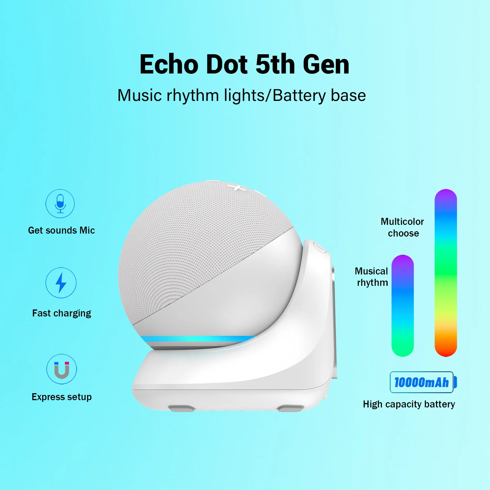 Echo Dot 5-го поколения Батарея Base Music Rhythm Lights ED5 10000 мАч Портативное зарядное устройство Power Bank для док-станции Alexa Speaker 1