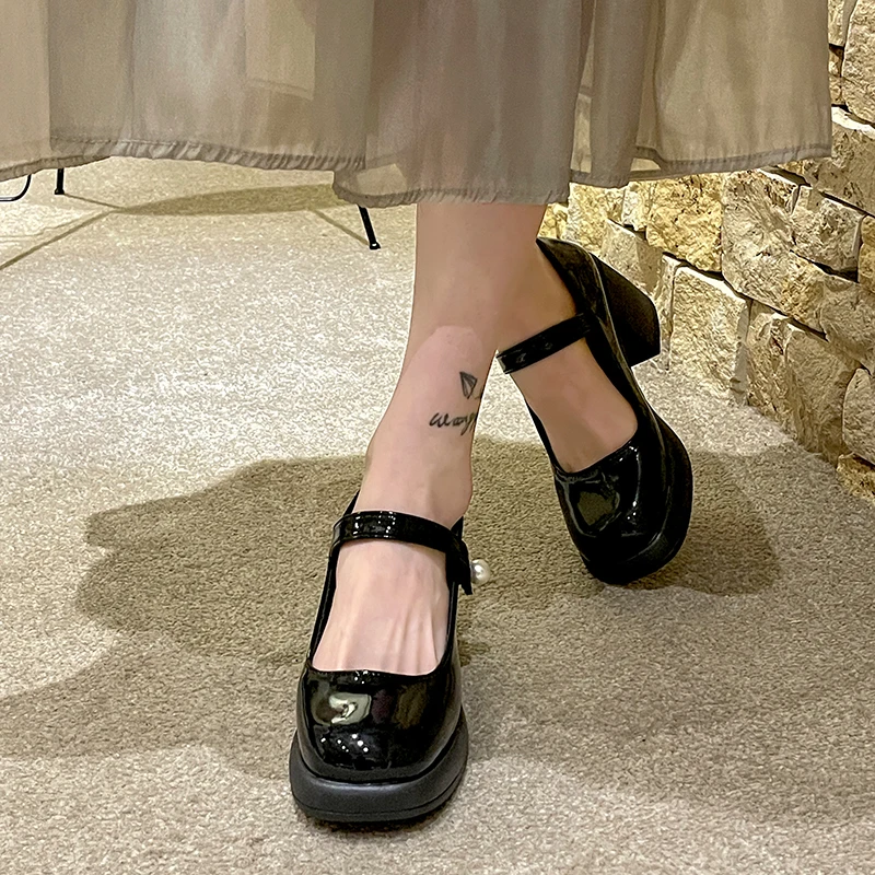 Досуг Оксфорд Обувь для женщин Липучка и петля Квадратные высокие каблуки Обувь с круглым носком Женские кожаные туфли на платформе Плюс размер Zapatos 5