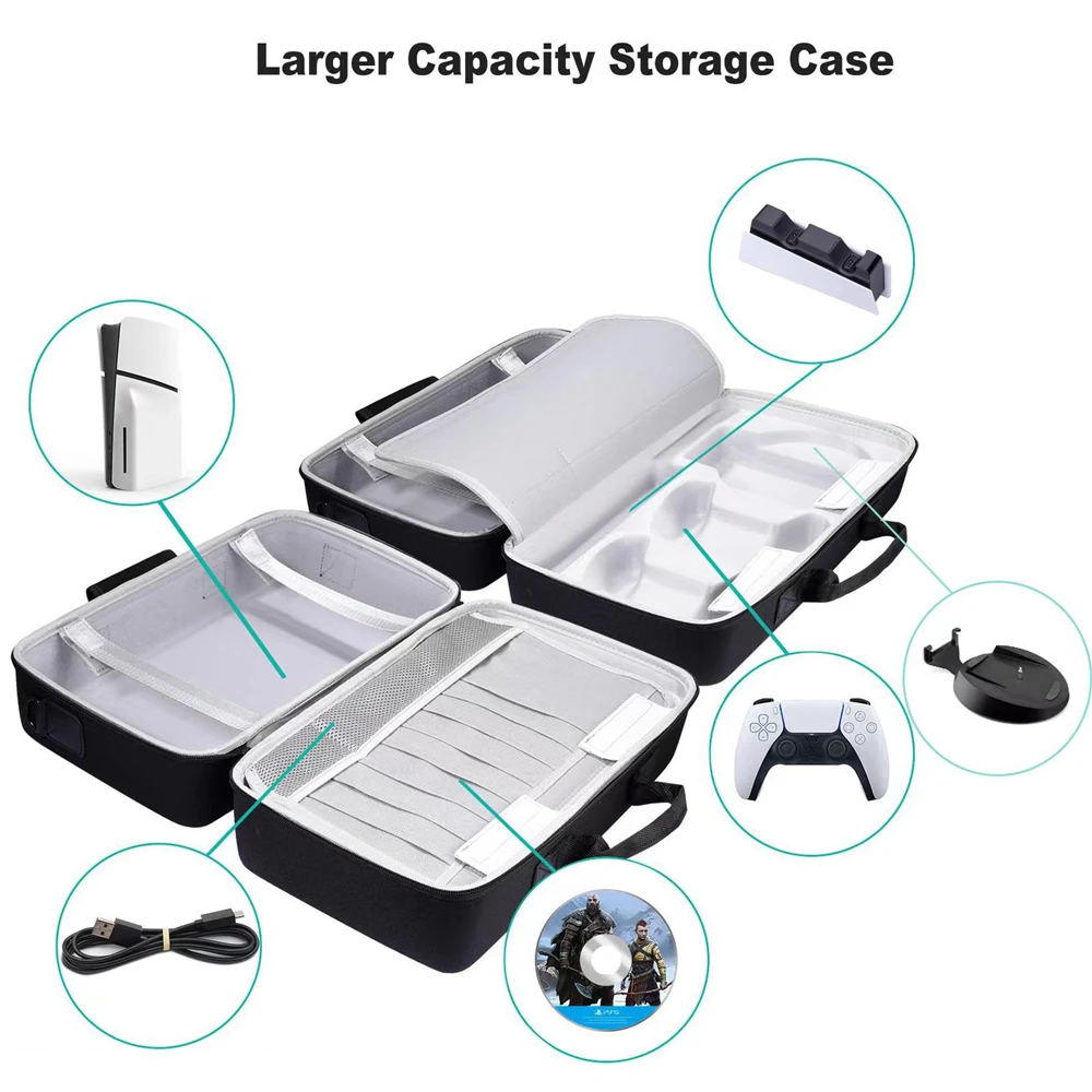  Сумка для хранения игровой консоли для PS5 Тонкий защитный чехол Дорожный чемодан Устойчивый к царапинам портативный органайзер Сумка с плечевым ремнем 3