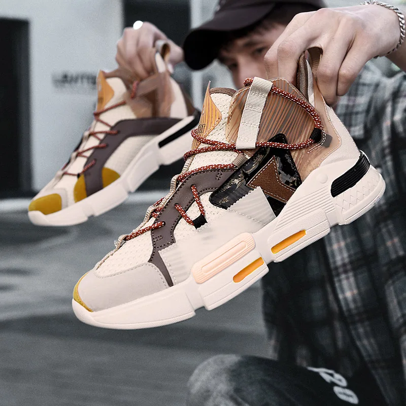 Высокий топ Хип-хоп Спортивная обувь Мужская мода Дизайнерские кроссовки Мужские сетчатые дышащие кроссовки Весенняя обувь для пап Мужская обувь 5