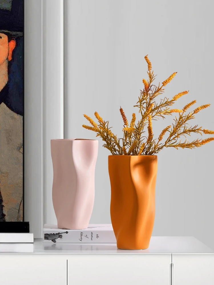 Высококачественные плиссированные вазы Morandi, цветочная композиция в гостиной, керамическое скандинавское творчество, минималистичный тумба под телевизор 2