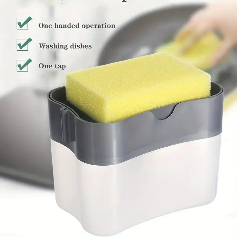 Дозатор мыльного насоса с держателем губки Дозатор жидкости Контейнер для ручного пресса Органайзер для мыла Кухонная посуда Инструменты для чистки