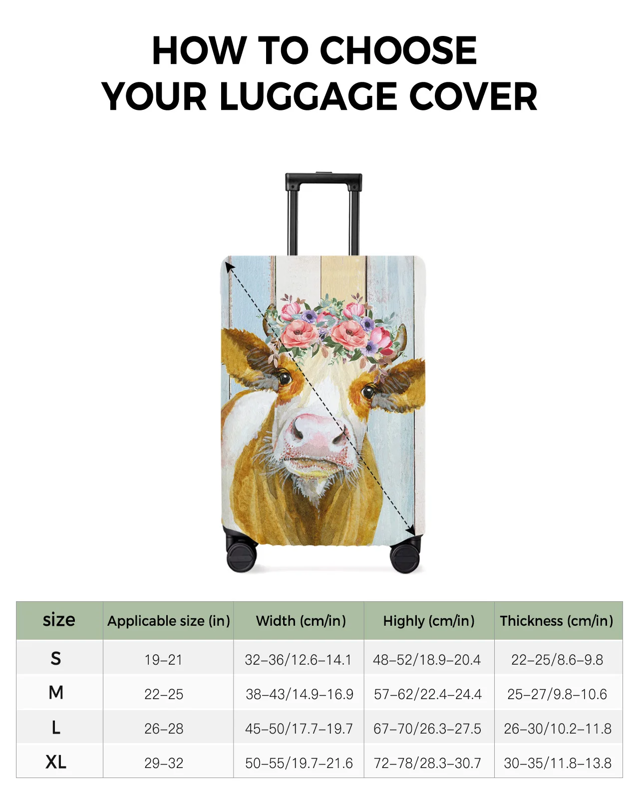 Американская пасторальная ферма Венок из коровы Чехол для багажа Эластичный протектор багажа Пылезащитный чехол для 18-32-дюймового чемодана для путешествий 2