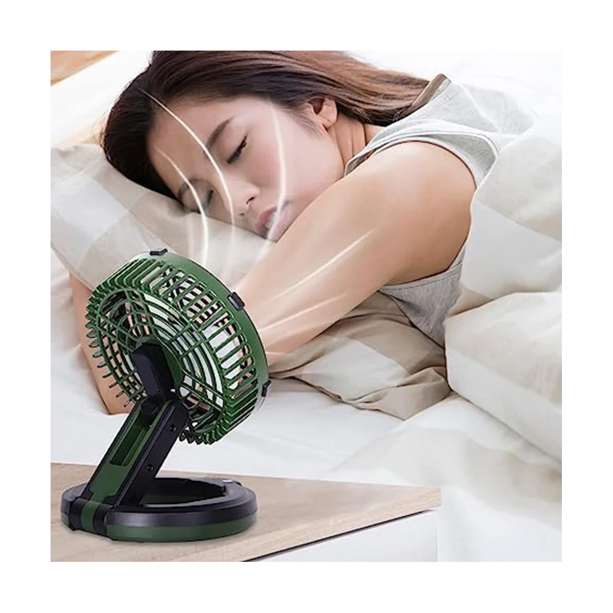  Кемпинговый вентилятор Портативный перезаряжаемый вентилятор с лампой Настольный складной вентилятор Телескопический вентилятор для общежития Маленькая наружная лампа вентилятора (зеленый) 3
