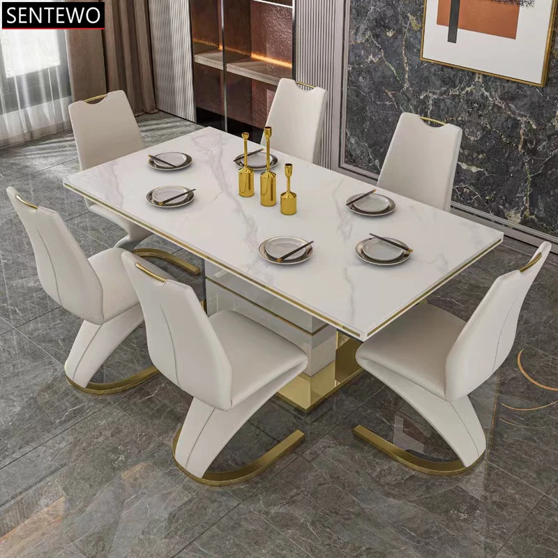 SENTEWO Бесплатная доставка Роскошный высококачественный обеденный стол с обеденными стульями русалки Прямоугольный стол с золотым основанием