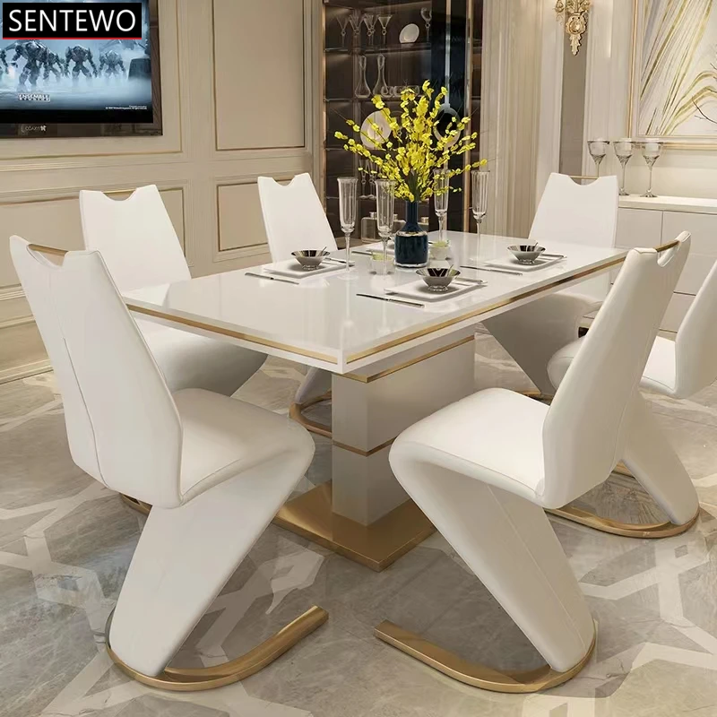 SENTEWO Бесплатная доставка Роскошный высококачественный обеденный стол с обеденными стульями русалки Прямоугольный стол с золотым основанием 2