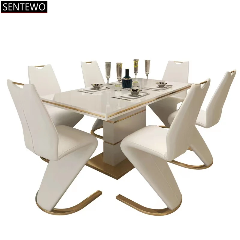 SENTEWO Бесплатная доставка Роскошный высококачественный обеденный стол с обеденными стульями русалки Прямоугольный стол с золотым основанием 5
