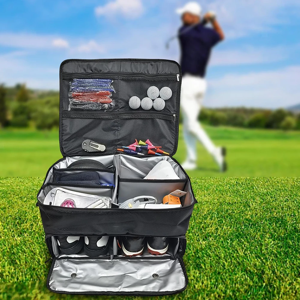  Golf Storage Ogranizer Большое пространство 18,11x13,78x9,45 дюйма Складной багажник для организации легкового грузовика, внедорожника и тележки для гольфа 1