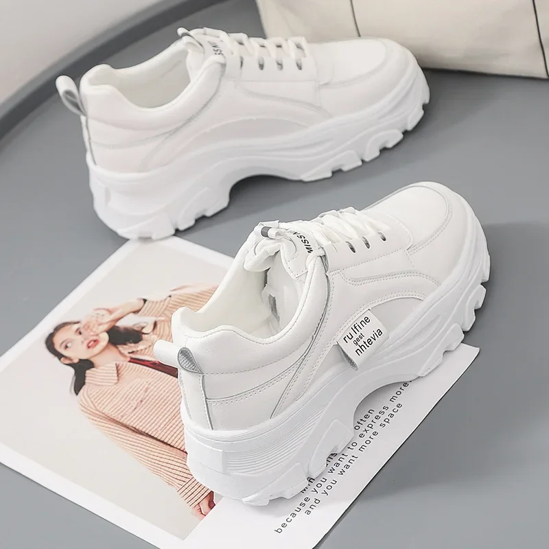 Новые белые кроссовки Женская платформа Оранжевая теплая обувь для женщин Дышащая мягкая спортивная обувь Женская коренастая обувь на танкетке Обувь 3