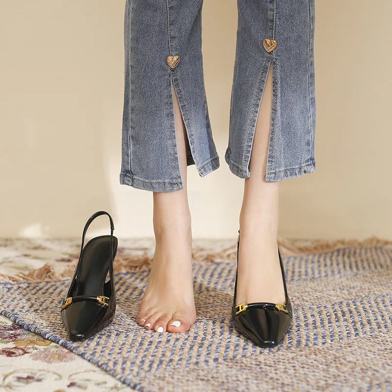 Новые черные сандалии из лакированной кожи, женские туфли на тонком каблуке, роза Park Choi ying, такие же высокие каблуки 1