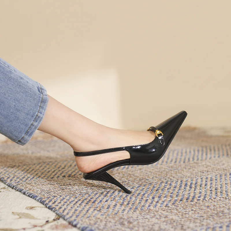 Новые черные сандалии из лакированной кожи, женские туфли на тонком каблуке, роза Park Choi ying, такие же высокие каблуки 5