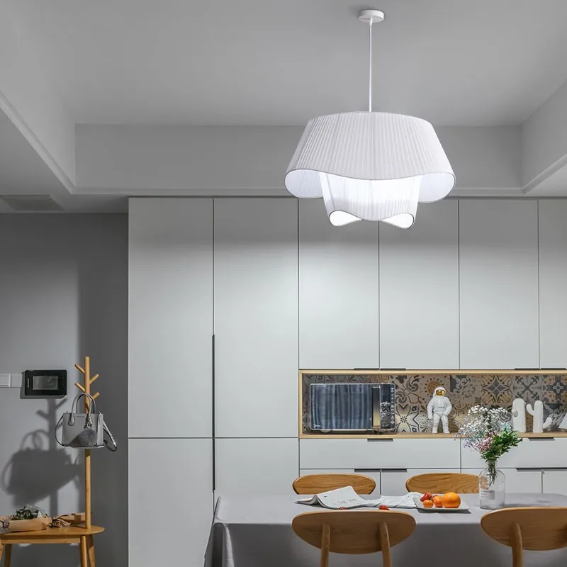 Тканевый светодиодный подвесной светильник для спальни Лампа для домашнего декора Nordic Designer тканевый абажур гостиная столовая кухонный свет 5