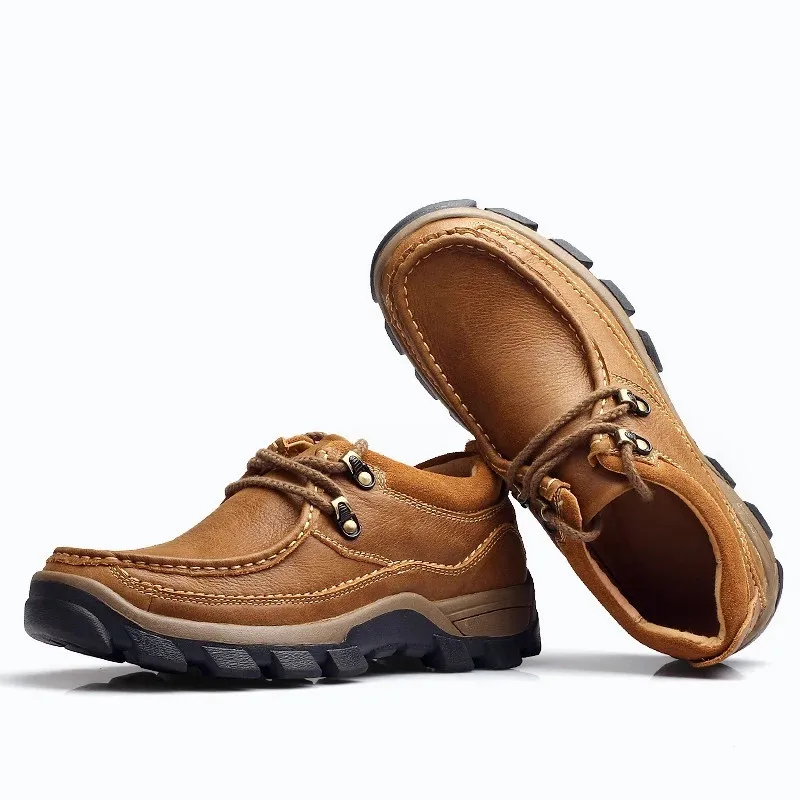 Мужская обувь из натуральной кожи Оксфорды на шнуровке Повседневная водонепроницаемая рабочая обувь Уличная резиновая обувь Нескользящая обувь для мужчин 3