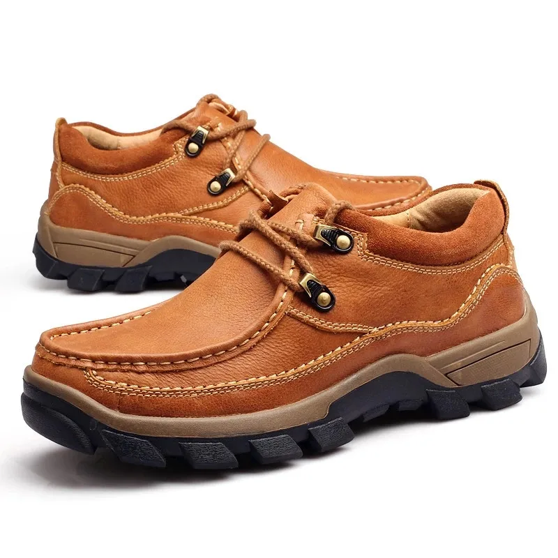 Мужская обувь из натуральной кожи Оксфорды на шнуровке Повседневная водонепроницаемая рабочая обувь Уличная резиновая обувь Нескользящая обувь для мужчин 4