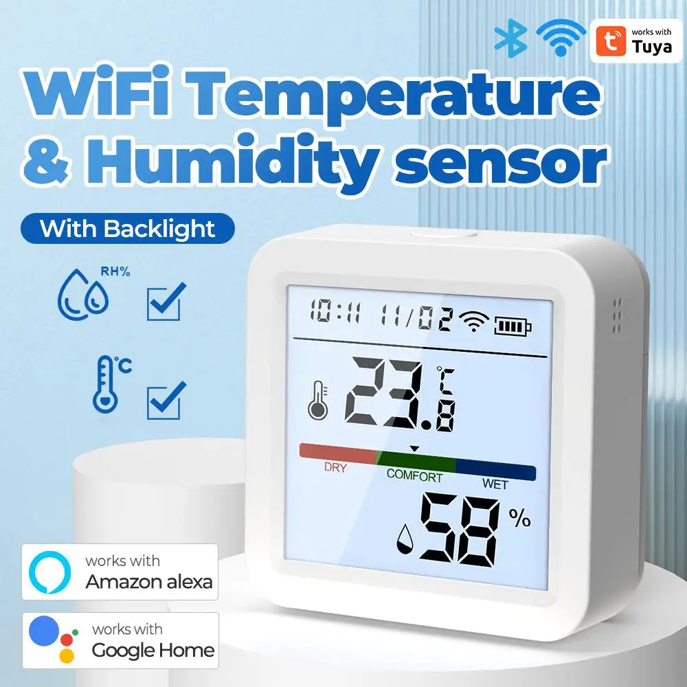  1 / 3 шт. Tuya Smart WIFI Датчик температуры и влажности Внутренний гигрометр Термометр с ЖК-дисплеем Поддержка Alexa 1
