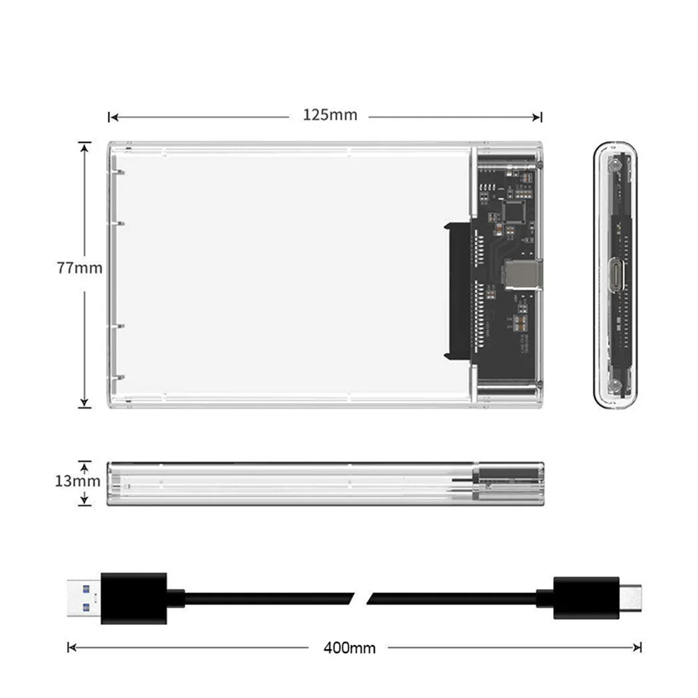 Прозрачная коробка для жестких дисков SSD Твердотельный механический 2,5-дюймовый ноутбук SATA Последовательный порт USB 3.0 Высокоскоростной мобильный 5