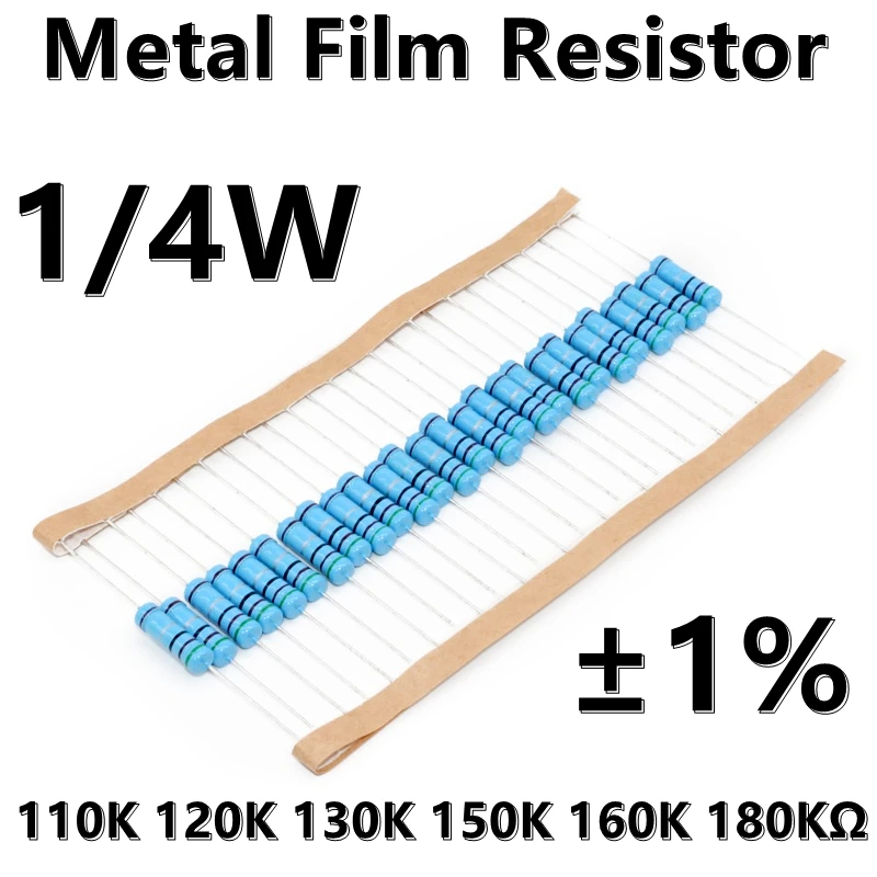  (100 шт.) 1/4 Вт Металлический пленочный резистор 1% пятицветный кольцевой прецизионный резистор 0R 0.1R 0.12R 0.15R 0.18R 0.2R