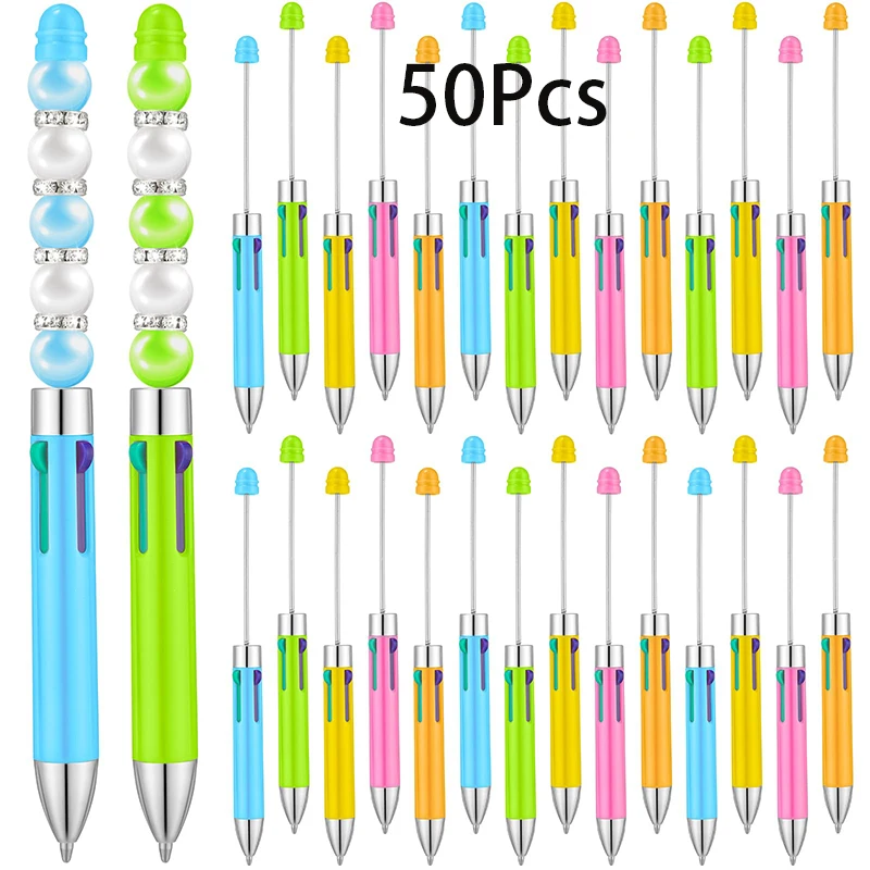 50 шт. 4 в 1 цветные пластиковые шариковые ручки из бисера шариковая ручка DIY ручки из бисера для детей студентов подарок офисные школьные принадлежности 0
