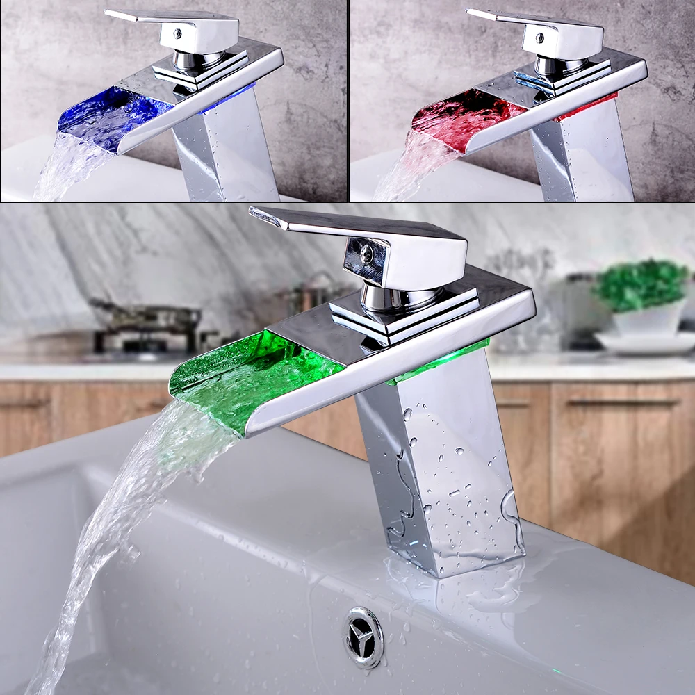  светодиодный дизайн смеситель для ванной комнаты водопад кран с одной ручкой умывальник 2
