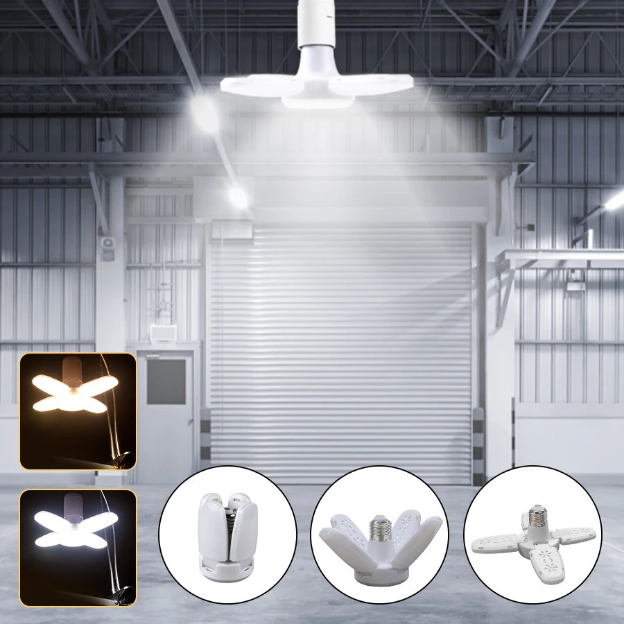 28 Вт Складная лопасть вентилятора E27 Светодиодная лампочка переменного тока 220 В 85-265 В Lampada Светодиодный прожектор для потолочного гаража Промышленное освещение
