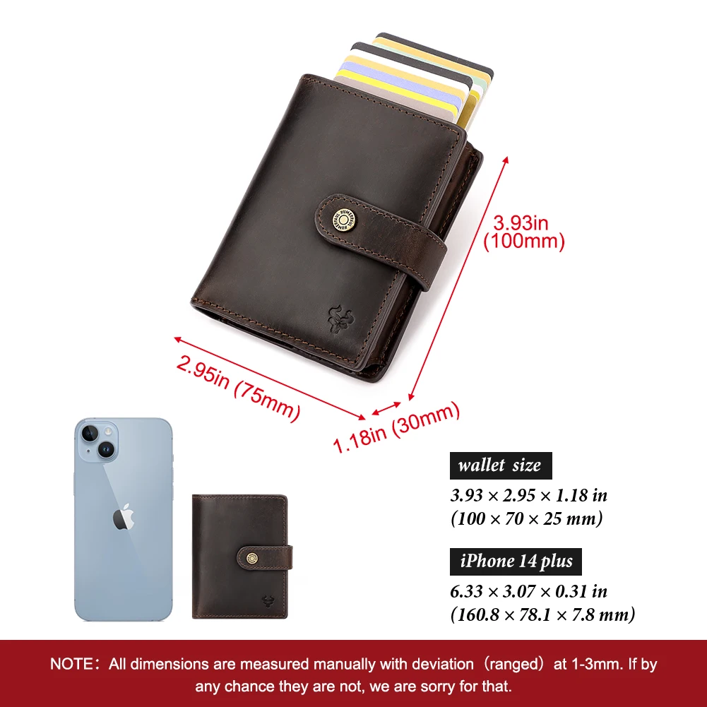  Выдвижной держатель для карт из натуральной кожи, минималистичный кошелек для мужчин, алюминиевый смарт-кошелек, съемный чехол для карт с защитой RFID 3