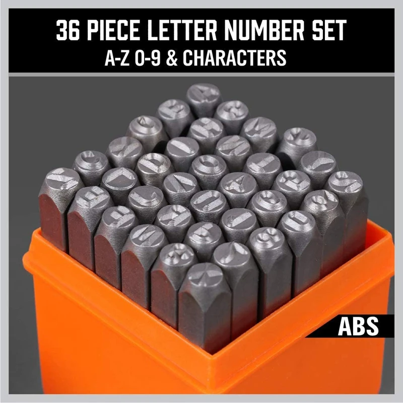 36 шт. Набор штампов с цифрами и заглавными буквами 3 мм (A-Z и 0-9) Пуансон, идеально подходящий для печати металла, пластика, дерева, кожи 5