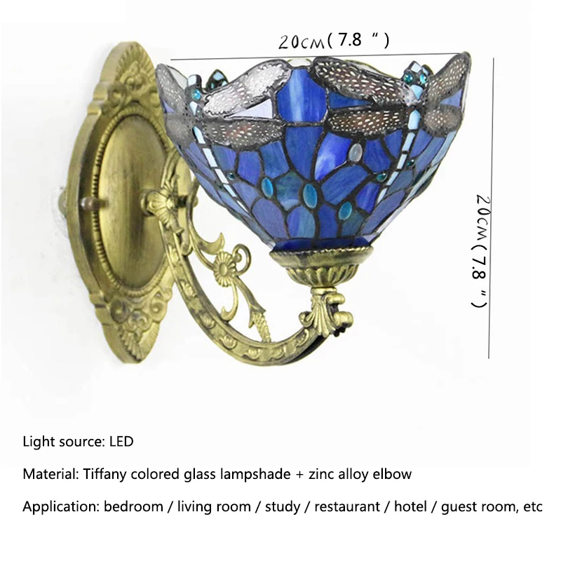 WPD Tiffany Винтажный настенный светильник Светодиодный креативный цветной стеклянный бра для дома Гостиная Спальня Прикроватный декор 5