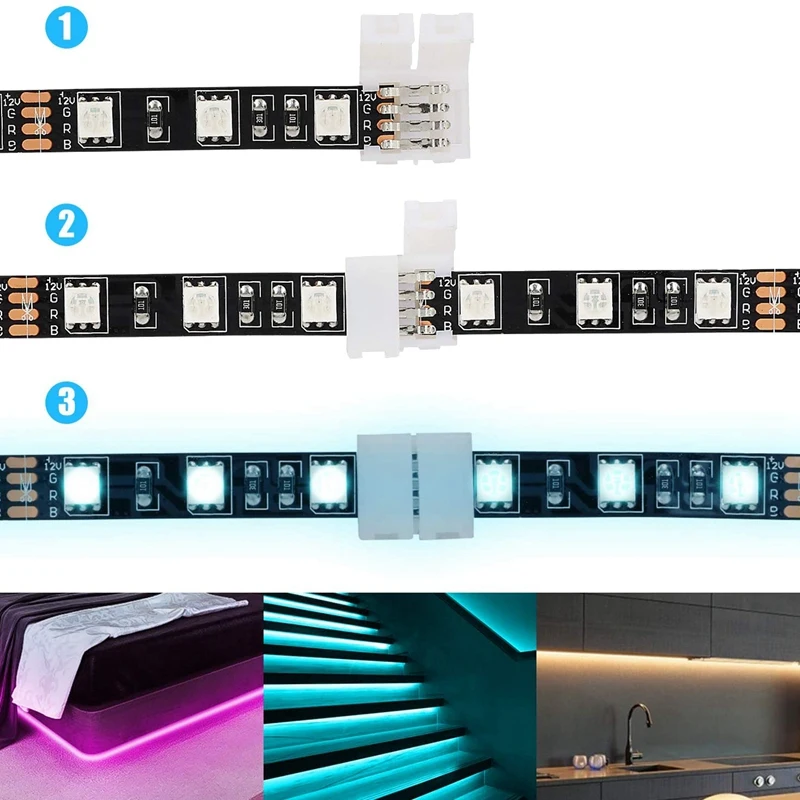 50Packs 4-контактные разъемы светодиодной ленты RGB 10 мм Бесзазорный адаптер без пайки Удлинитель клемм 1