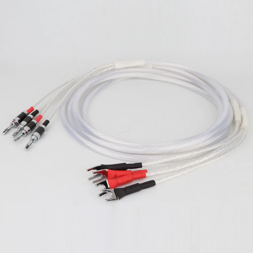 Бесплатная доставка Hi End Аудиофильский акустический кабель HIFI 5N OCC Посеребренные аудио кабели Банан / Y Лопата Штекер