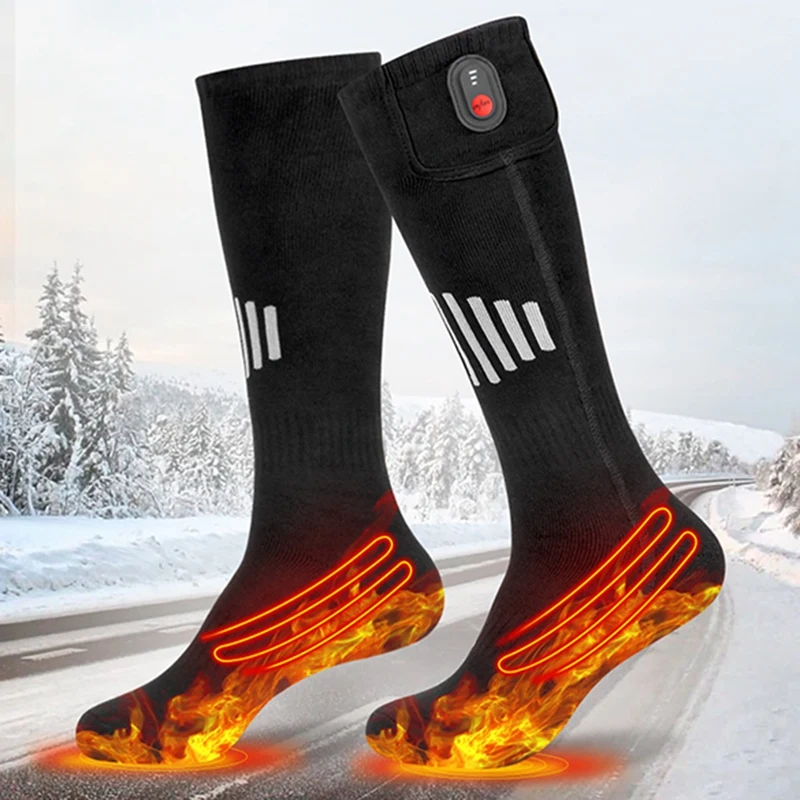 Зимние носки с подогревом снега и аккумулятором Носки с подогревом снега Зимние лыжные носки с подогревом снега Носки с функцией подогрева Прочный черный 0