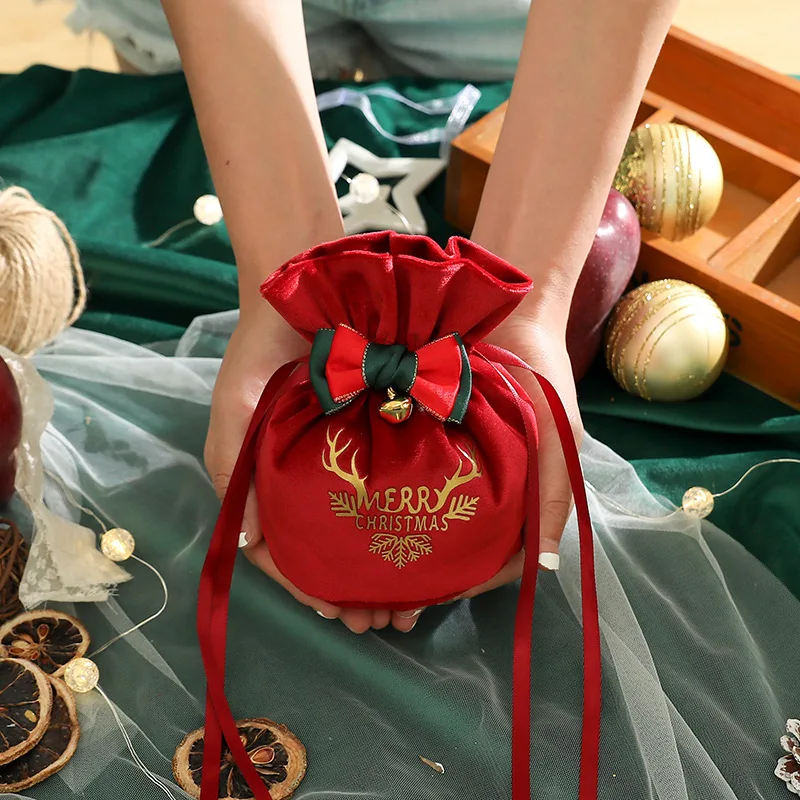Счастливого Рождества Подарочная сумка Конфеты Рождество Яблоко Бархат Кулиска Мешочки Свадебная вечеринка 2024 Новогоднее благоволение Подарочные упаковочные пакеты 2