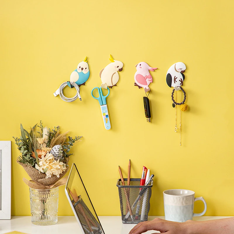  попугай держатель ключа крючок для хранения милый мультяшный дизайн птицы клей красочный домашний декоративный крючок