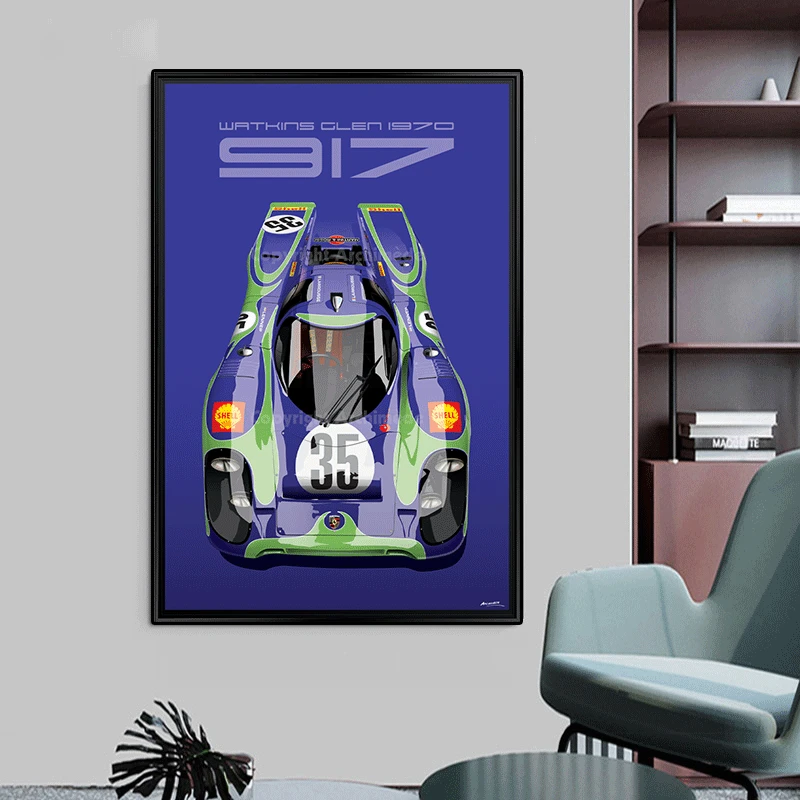  24 часа Ле-Мана Плакат Винтажный гоночный автомобиль Картина, напечатанная на холсте Картина Домашний декор Настенное искусство для гостиной Дом 4