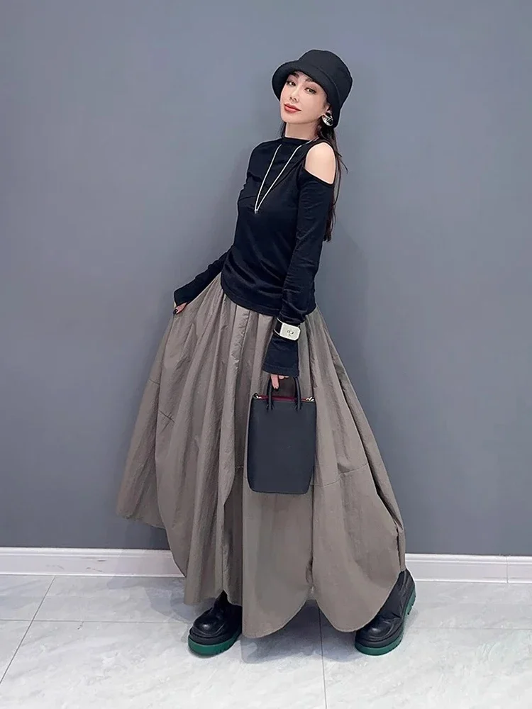 XITAO Однотонная повседневная юбка с большим подолом Мода Простота Свободный темперамент Всематчевая женская юбка 2024 Весна Новый DMJ3963 5