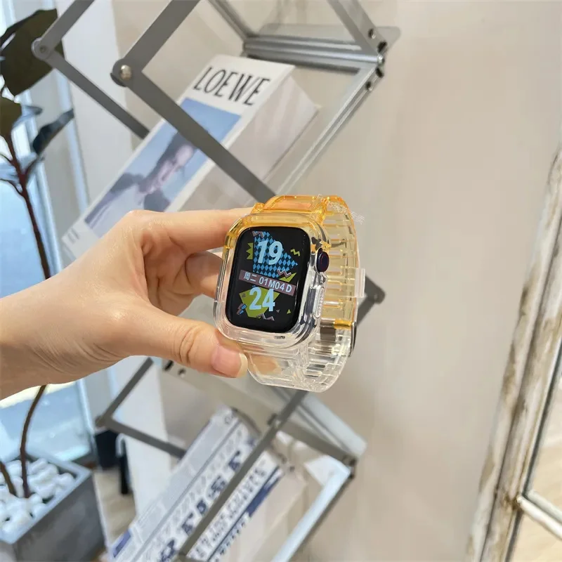 Y2k Двухцветный ремешок для ремешка Apple Watch 49 мм 45 мм 41 44 мм 38 42 40 Correa Прозрачный силиконовый ремешок для iWatch Series 8 7 SE 6 5