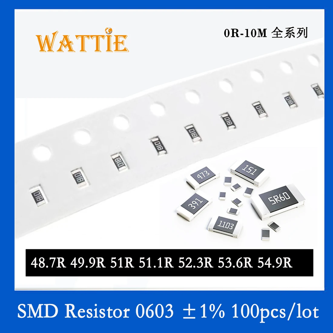 SMD Резистор 0603 1% 48.7R 49.9R 51R 51.1R 52.3R 53.6R 54.9R 100PC/лот Чип-резисторы 1/10W 1.6мм * 0.8мм 0