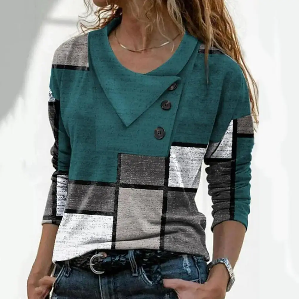 Классический пуловер Топ 3D Вырезка Кожа-Прикосновение Осенняя блузка Геометрия Пэчворк Цвет Свободная Осенняя футболка 2