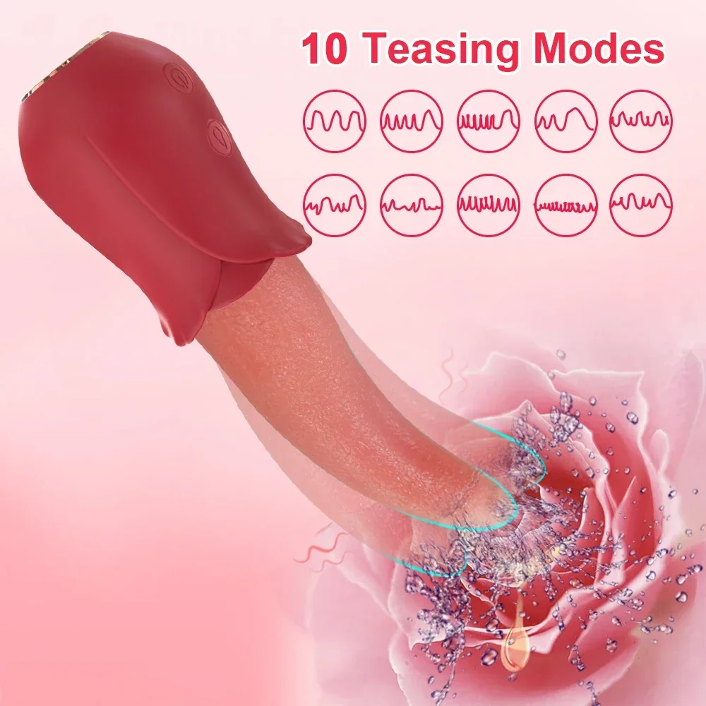 Реалистичные вибраторы для облизывания языка розы для женщин 10 скоростей соски стимуляция клитора секс-игрушка для взрослых женских пар вагина 2