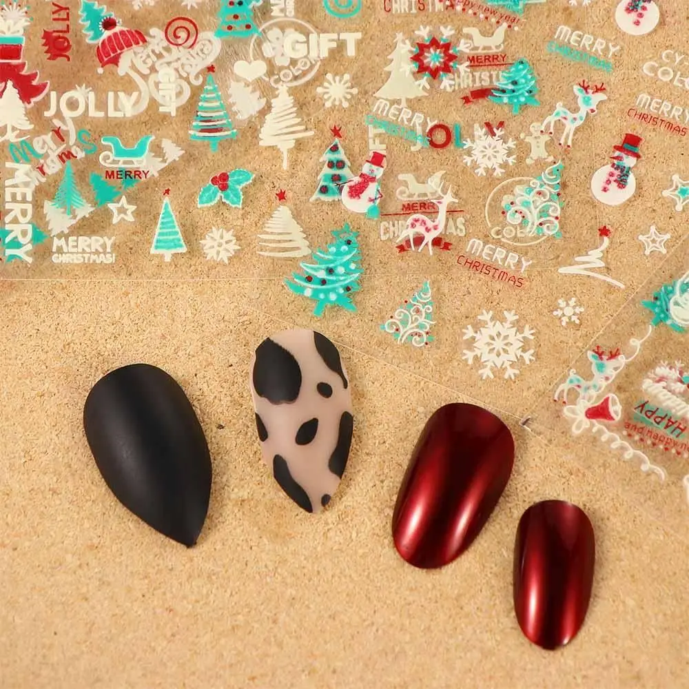 Рождество Санта-Клаус Светящиеся в темноте зимние светящиеся наклейки для ногтей Флуоресцентные наклейки для ногтей DIY Декор для ногтей Рождественские наклейки для ногтей 4