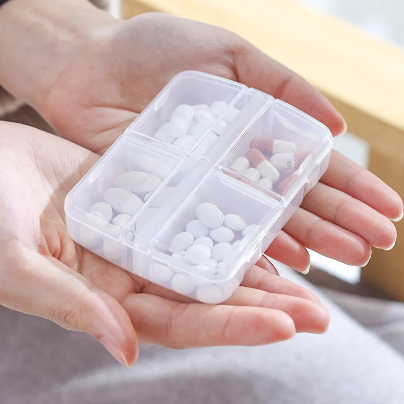 Мини 4-решетчатая коробка для таблеток Коробка для упаковки таблеток Коробка для хранения лекарств из полипропилена Портативные предметы первой необходимости для путешествий Бытовая таблетница 3