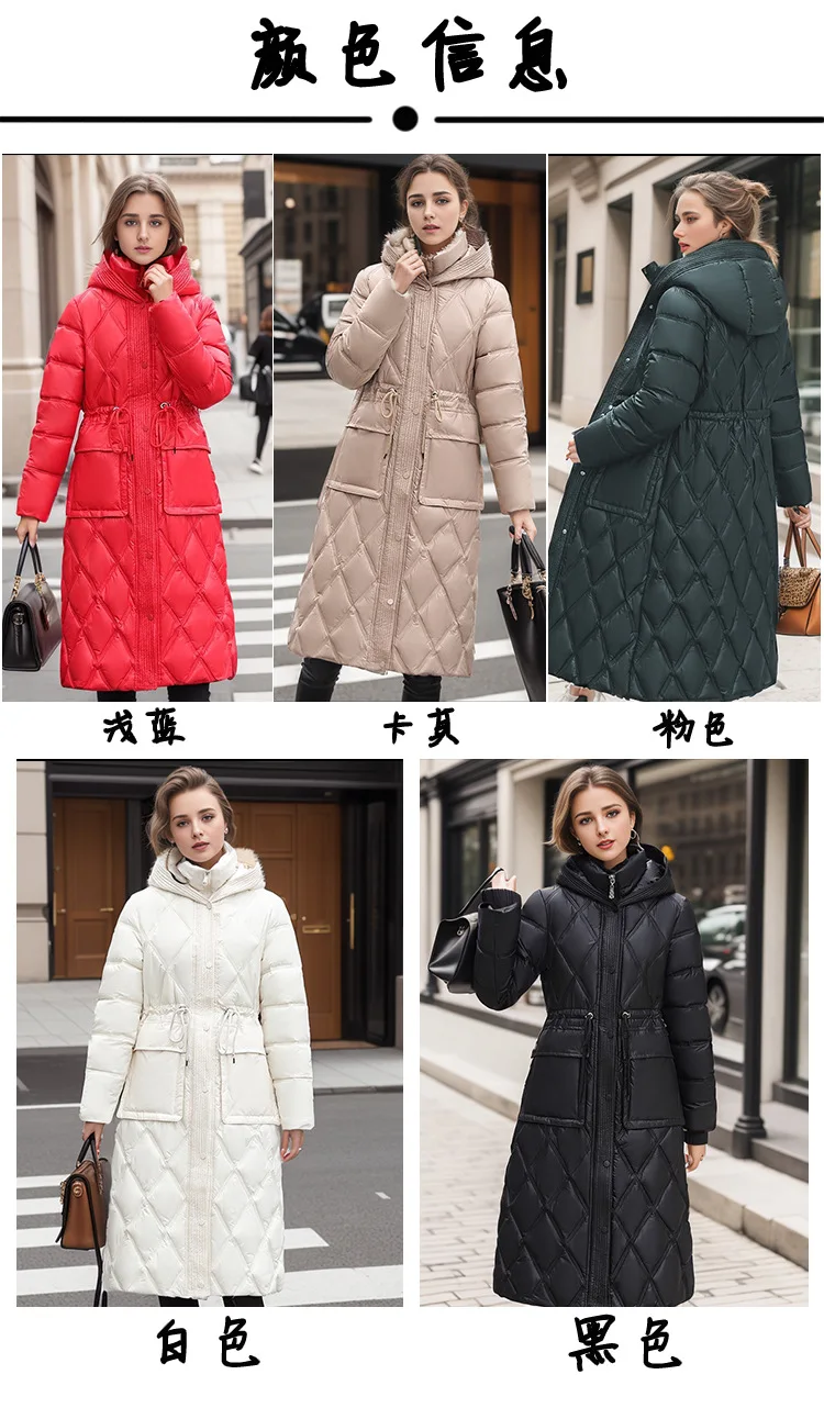 Утолщенная женская зимняя одежда средней длины до колен Новая женская свободная и модная куртка с капюшоном 5