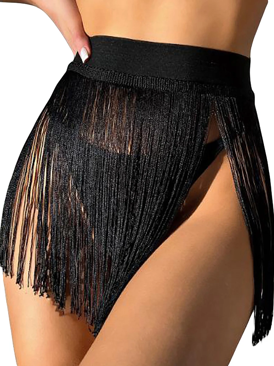 Накидка для плавания для женщин Женская пляжная юбка с высокой талией и кисточками однотонная летняя мини-юбка для отпуска на берегу моря 1