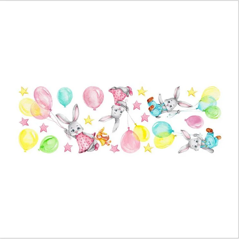 Мультяшный кролик Воздушный шар Наклейка на стену для девочек Детская комната Стена Гостиная Украшение спальни Живопись Украшение дома Обои 5